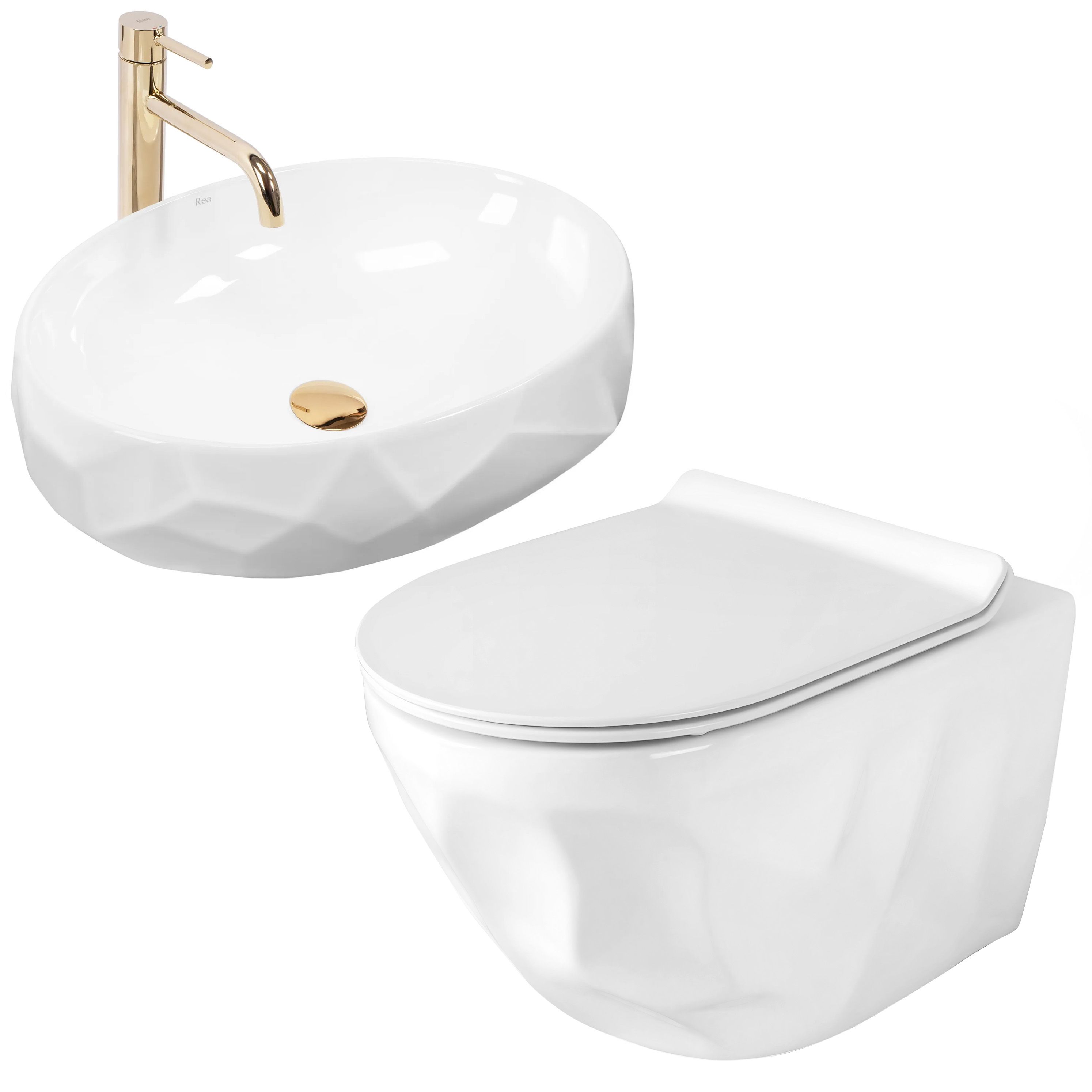 Set viseća WC školjka REA Gustavo Rimless + nadgradni umivaonik Maya