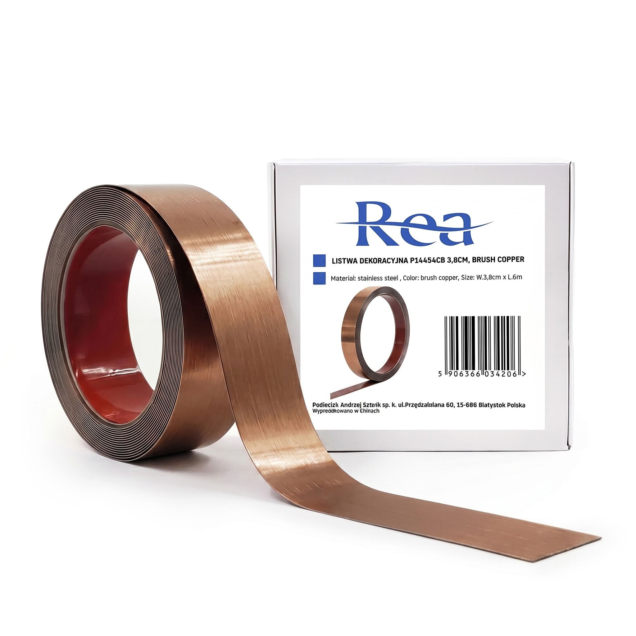Samoljepljiva dekorativna lajsna Rea P14454CB 3,8cm Brush Copper