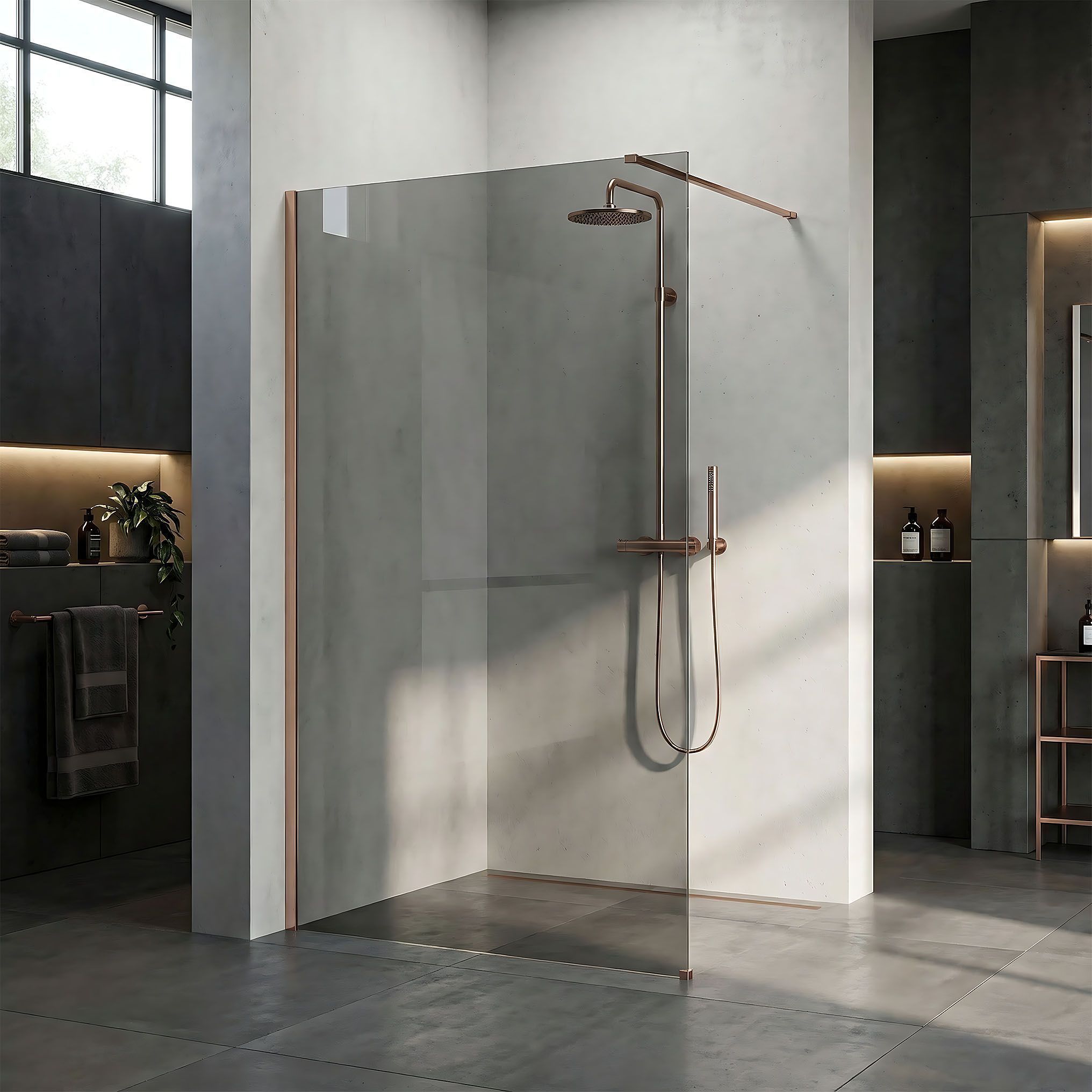 Tuš zaslon Rea Flexi Grey / Brush Copper 130