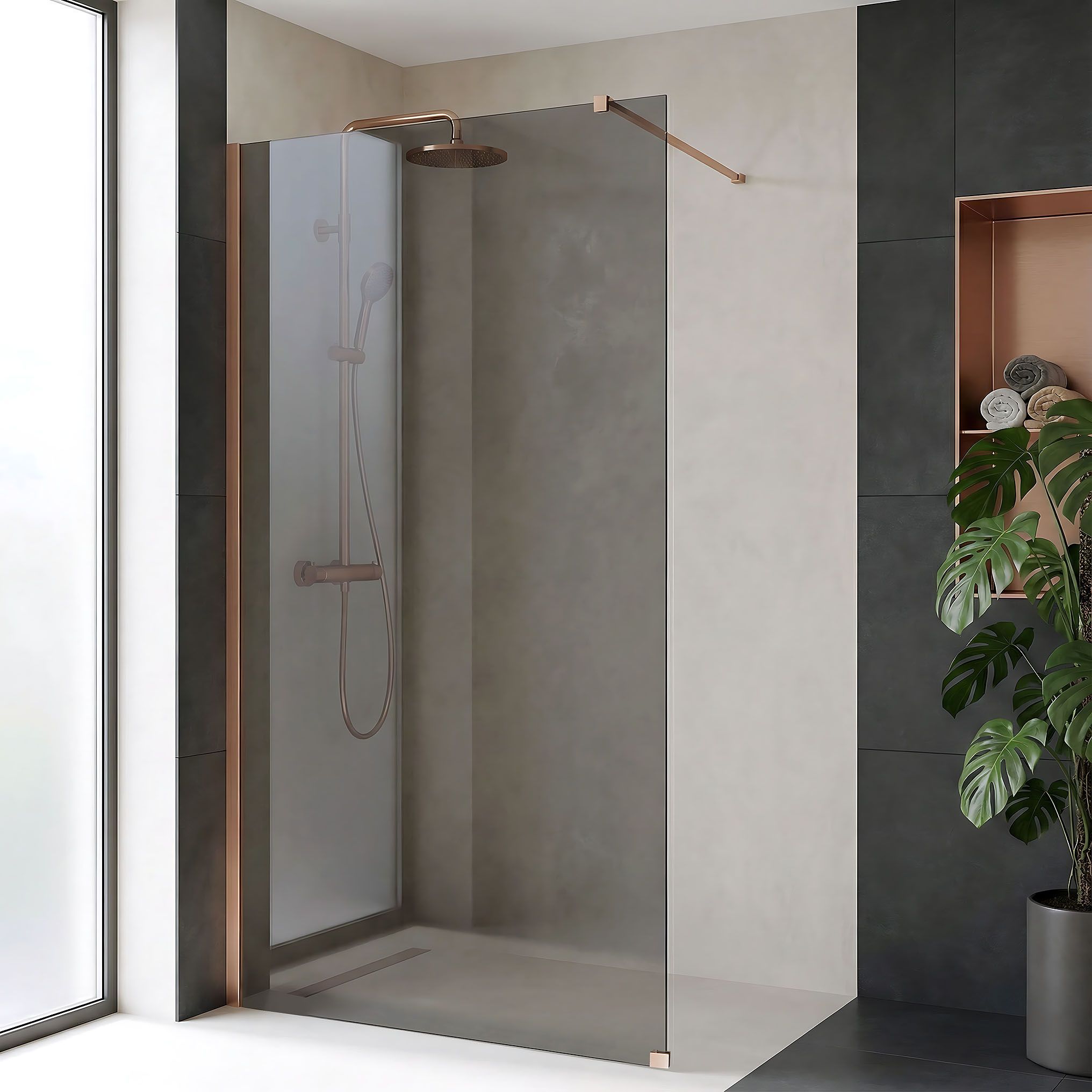 Tuš zaslon Rea Flexi Grey / Brush Copper 100