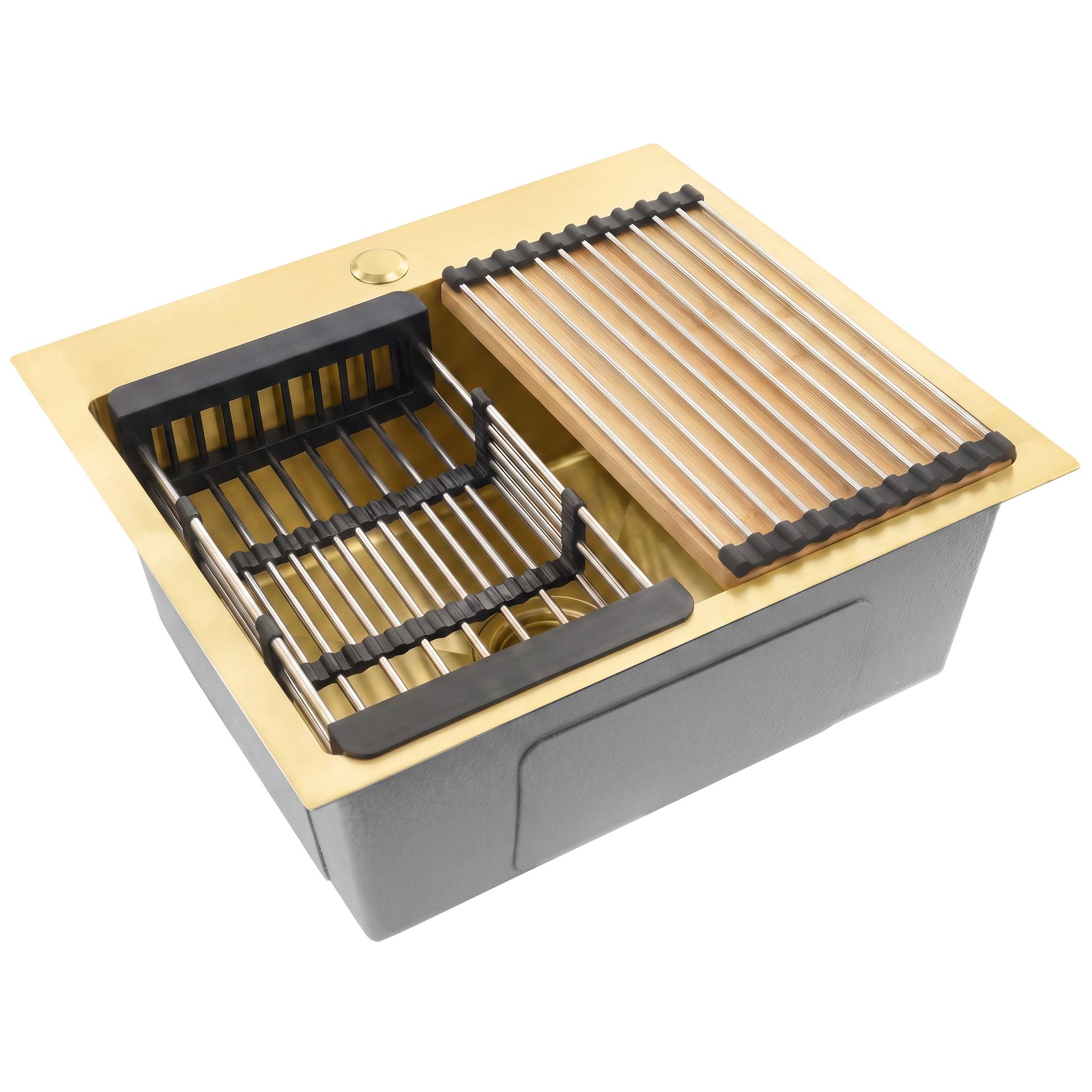 Čelični sudoper sa setom dodataka 3 kom. REA Leo 50 Brush Gold
