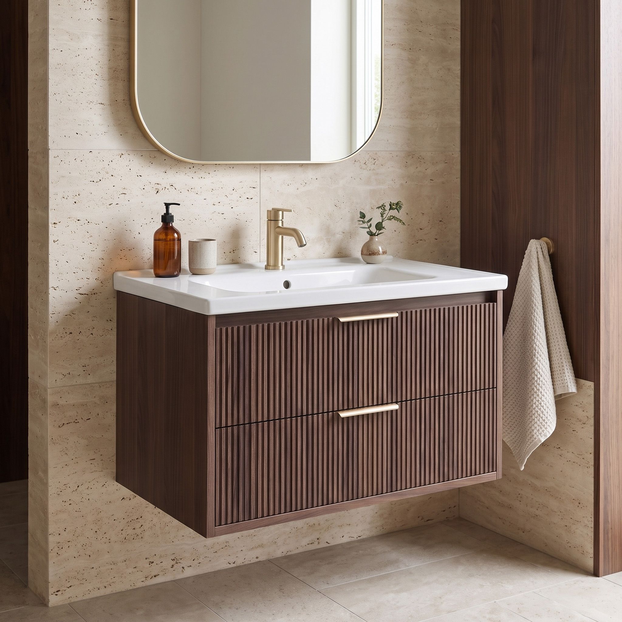 Kupaonski ormarić s umivaonikom REA Sherry 80cm Brown Walnut